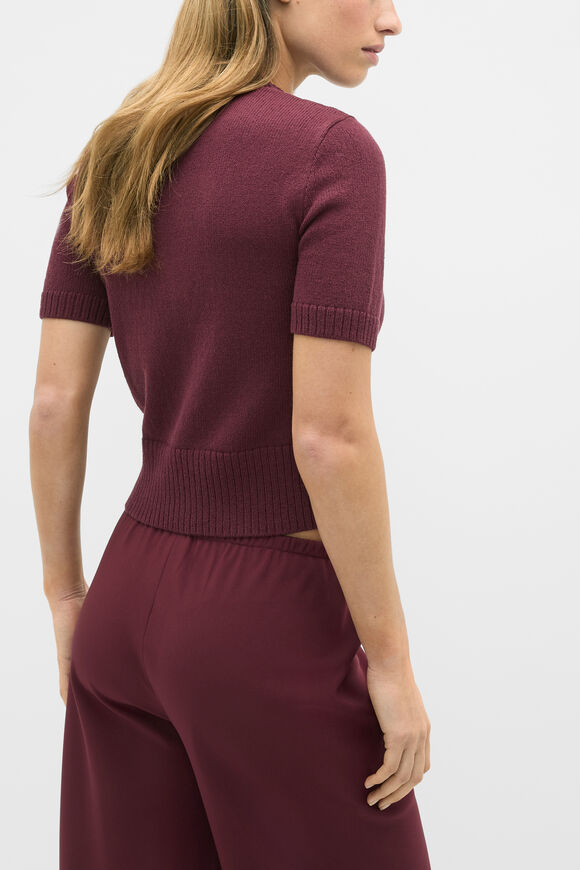 Textured Cotton Blend Cardigan  Plum Red  hi-res