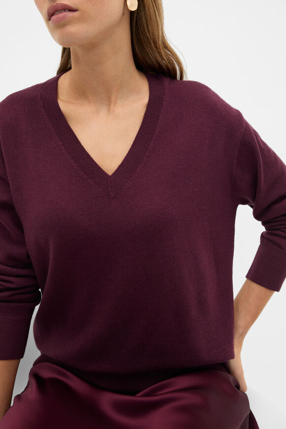 Australian Merino V Neck Knit  Plum Red  hi-res