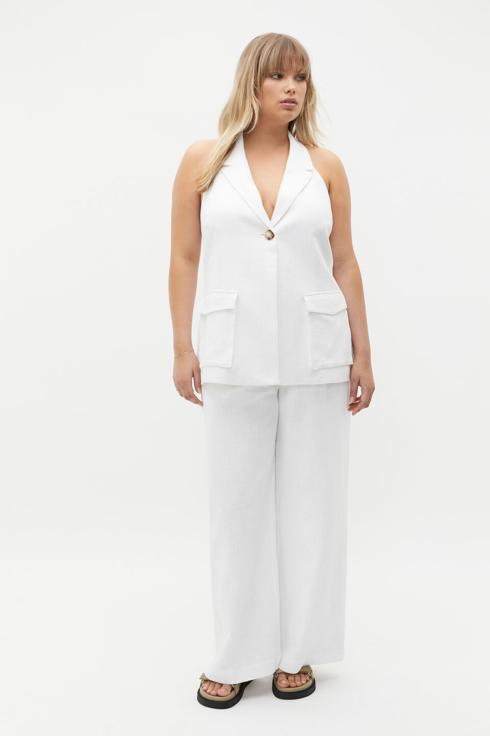 Textured Utility Halter Vest  Whisper White