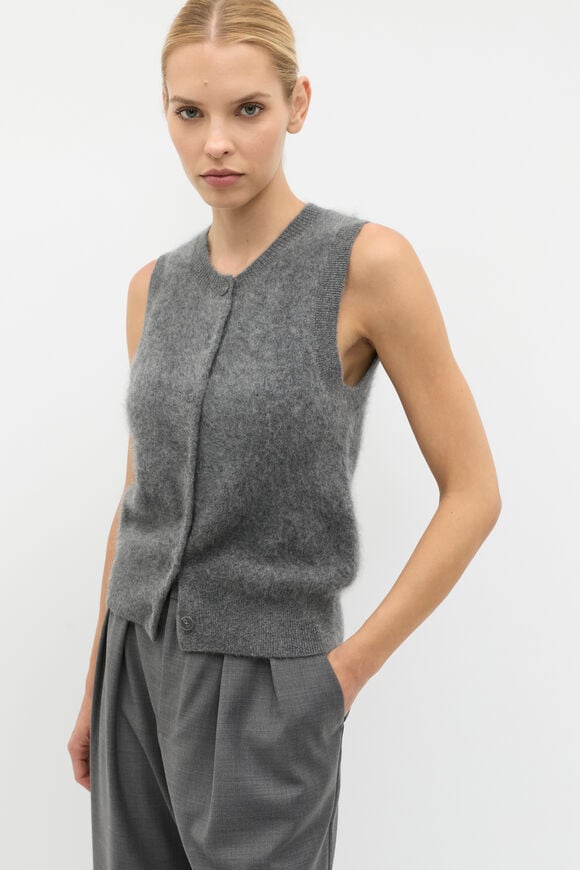 Brushed Cashmere Button Vest  Charcoal Grey Marle  hi-res