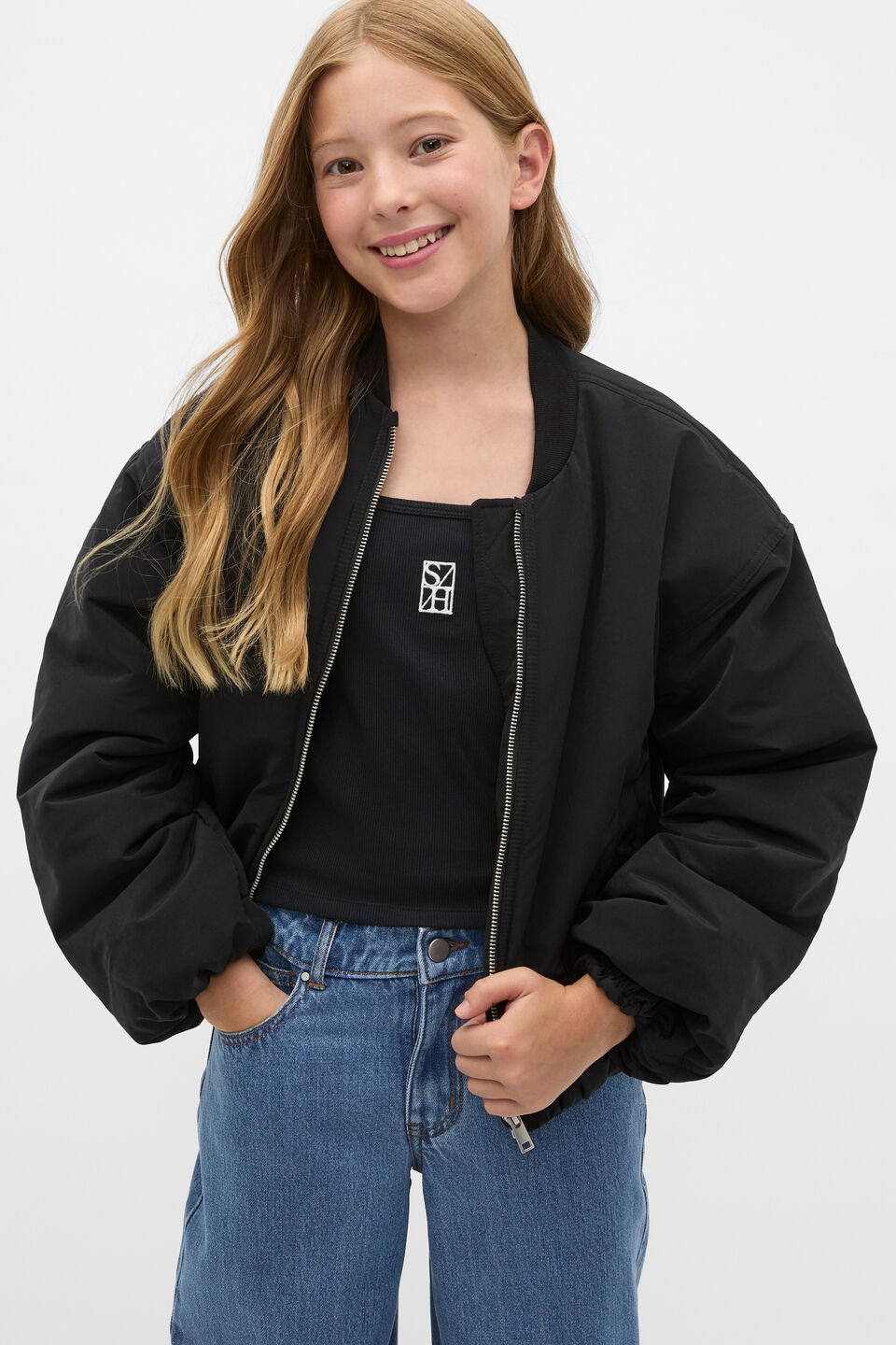 Elasticated Bomber Jacket  Black