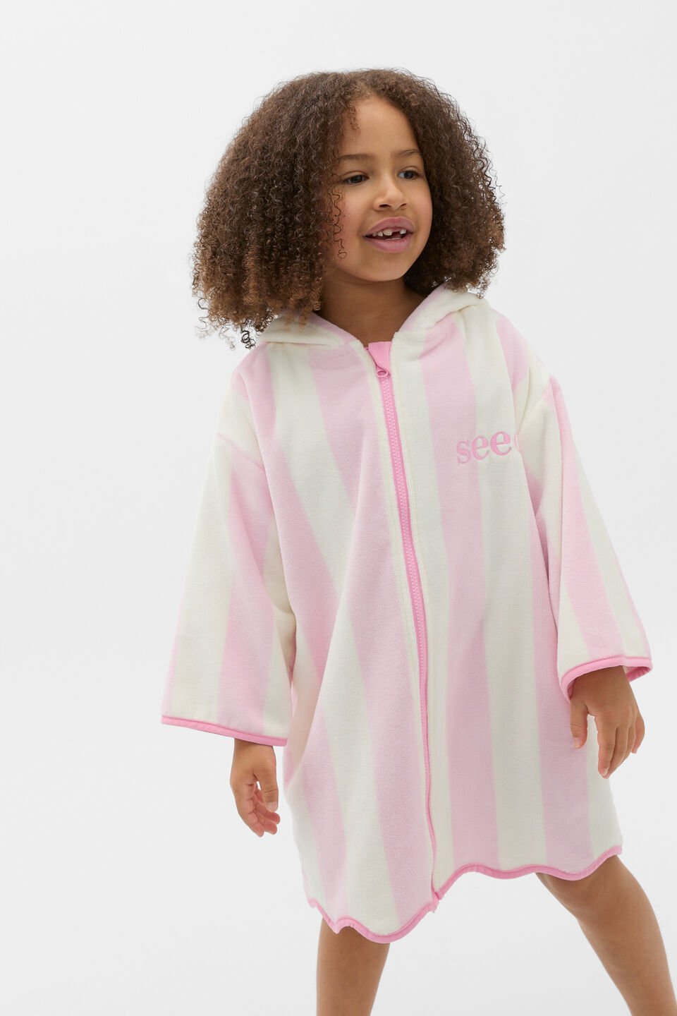 Swim Zip Poncho  Pink Lemonade Stripe