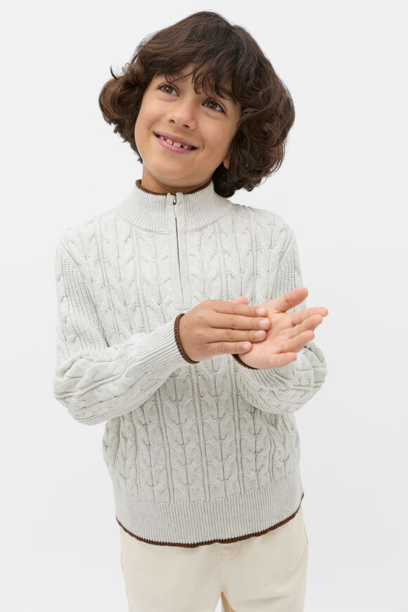 Cable Knit Sweater  Light Grey Marle  hi-res