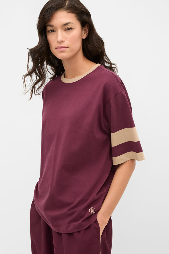MD Cotton Contrast Boyfriend Tee  Plum Red  hi-res