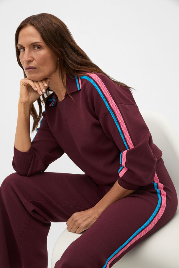 MD Crepe Knit Collared Sweater  Plum Red  hi-res