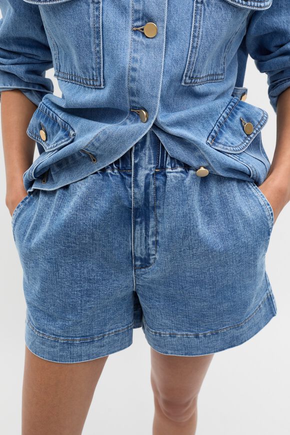 Core Denim Gathered Short  Mist Blue Wash  hi-res