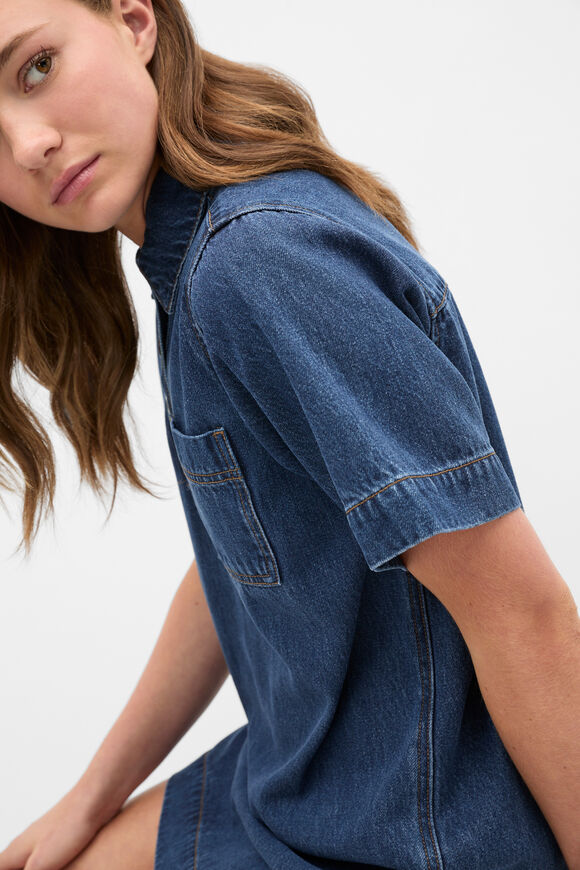 Collar Denim Dress  Ink Wash  hi-res