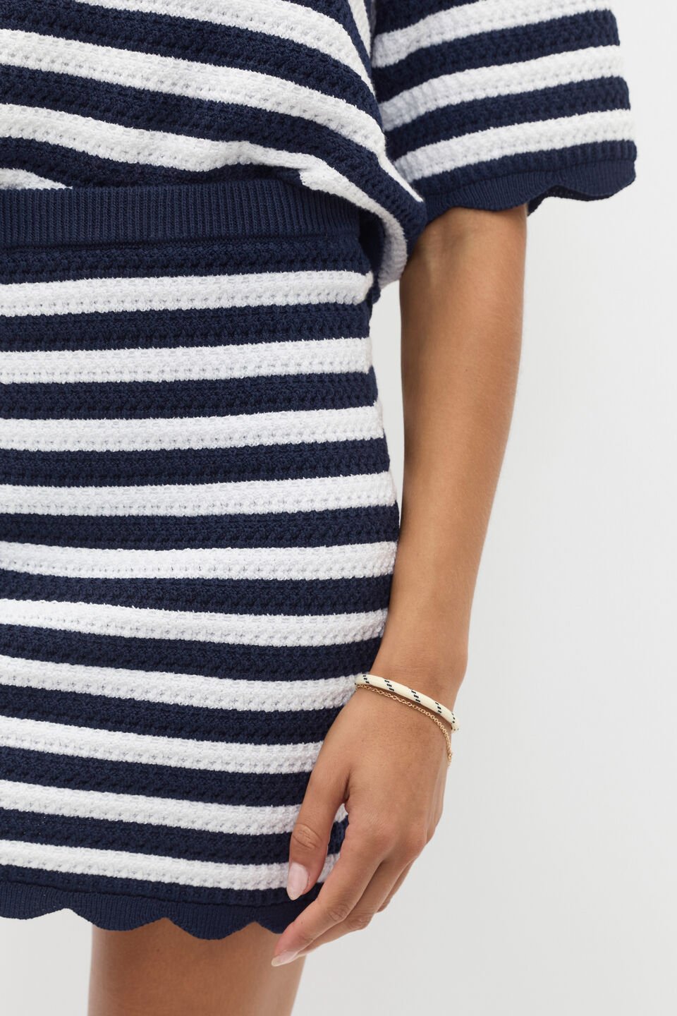 Scallop Stripe Knit Skirt  Twilight Blue Stripe
