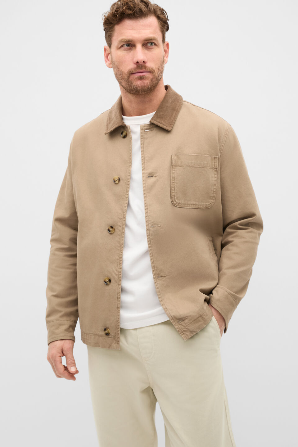 Contrast Trim Overshirt  Dark Stone