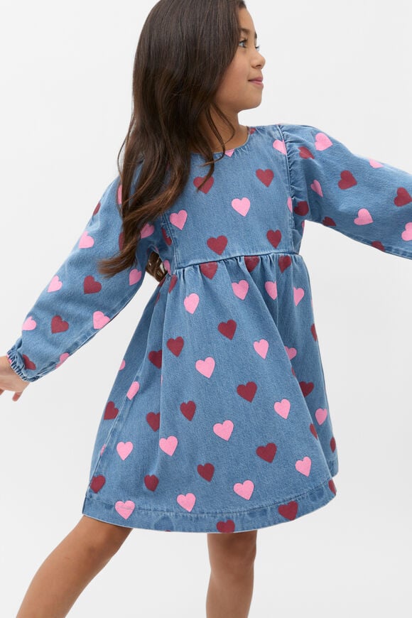 Heart Denim Dress  Washed Indigo  hi-res