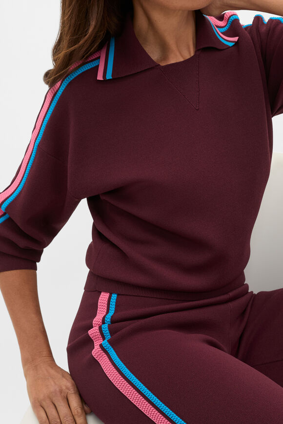 MD Crepe Knit Collared Sweater  Plum Red  hi-res