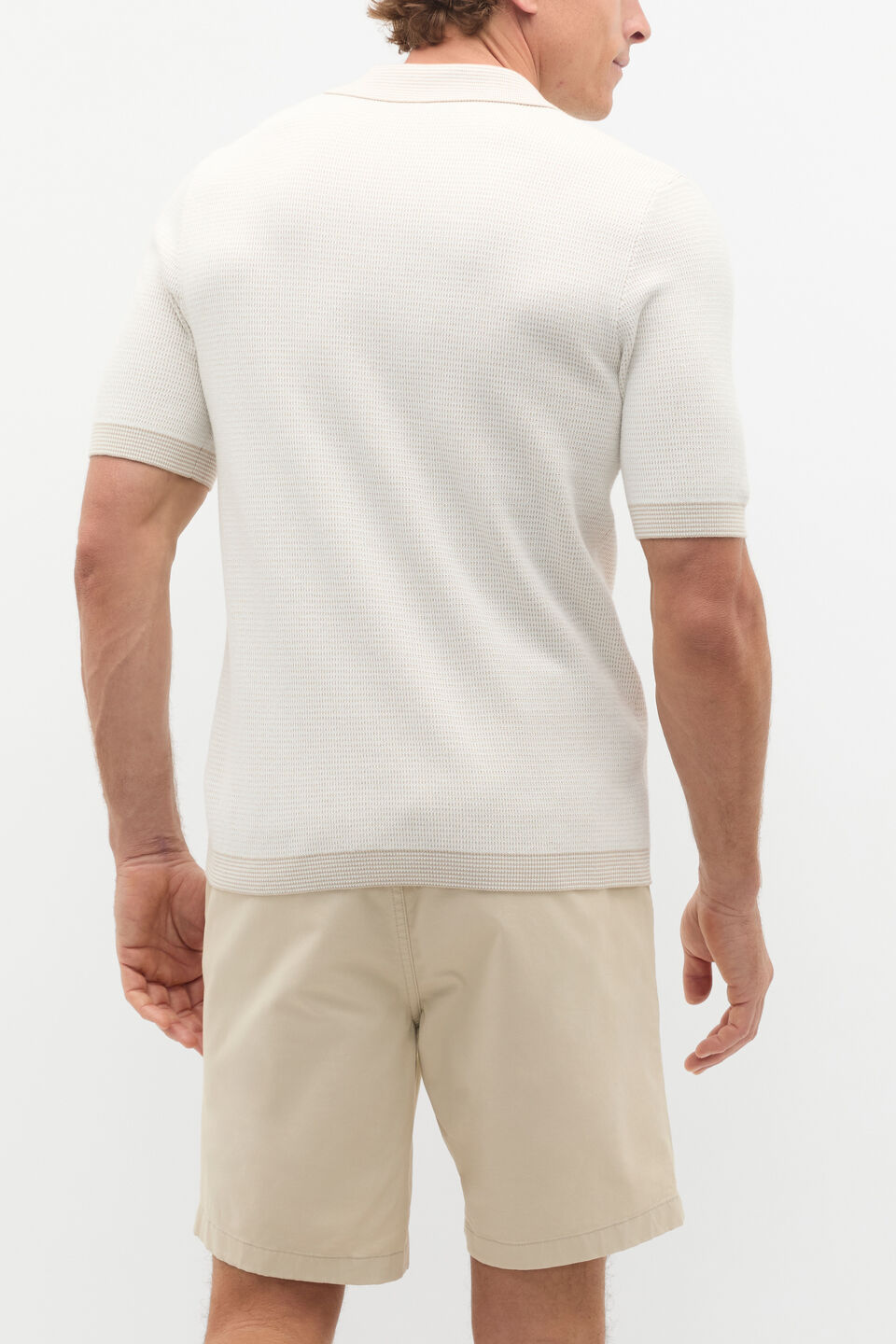 Multi Textured Knit Polo  Almond
