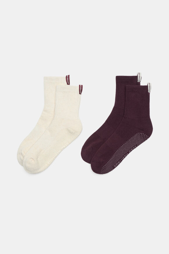 MD 2 Pack Grip Socks  Plum Red Multi  hi-res