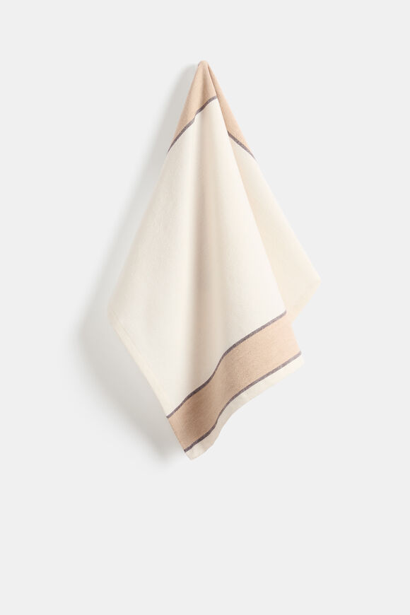 Vertical Stripe Tea Towel  Coconut Cream  hi-res