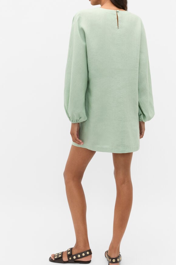 Linen Blouson Sleeve Dress  Eucalyptus  hi-res
