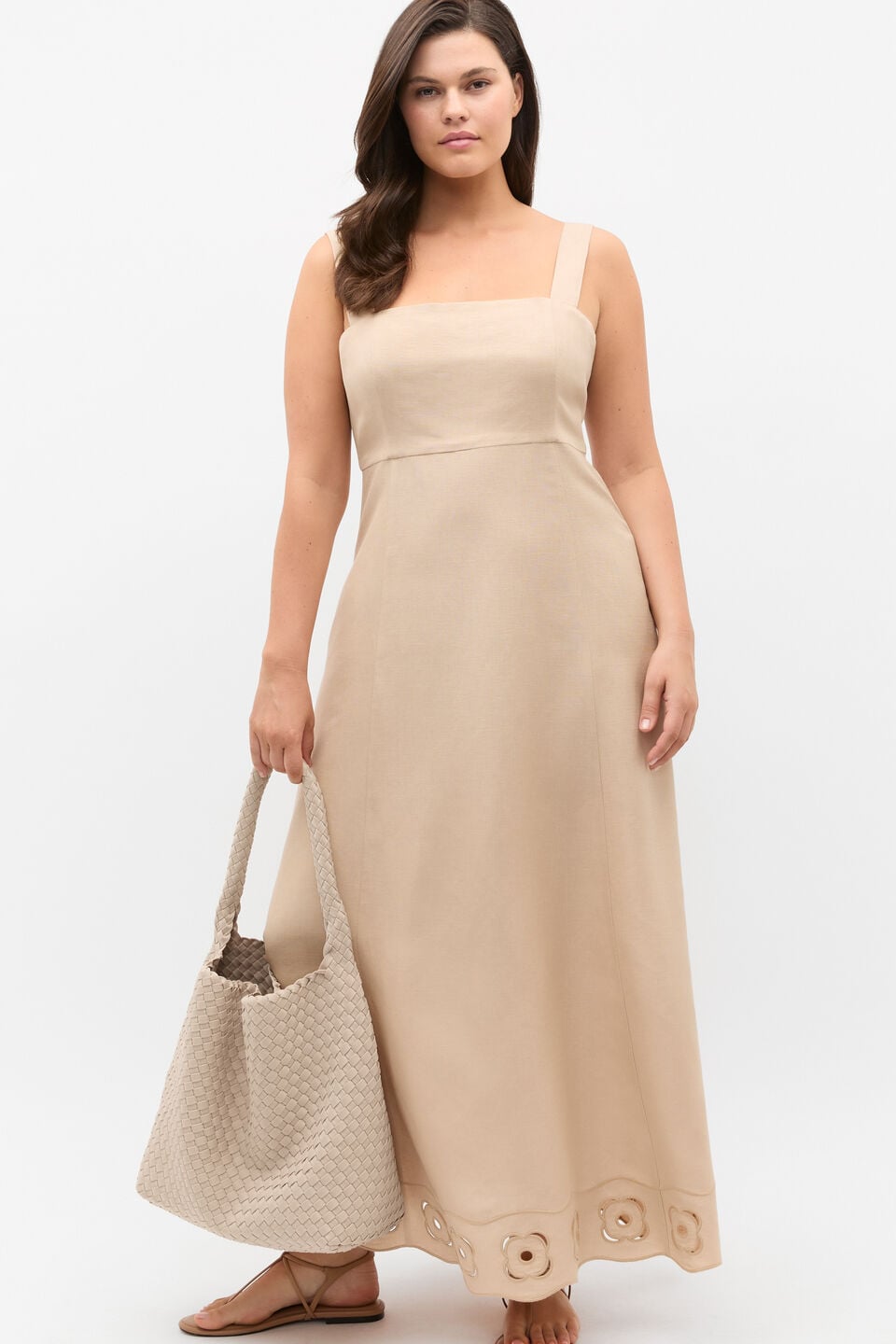 Retro Embroidered Midi Dress  Ecru