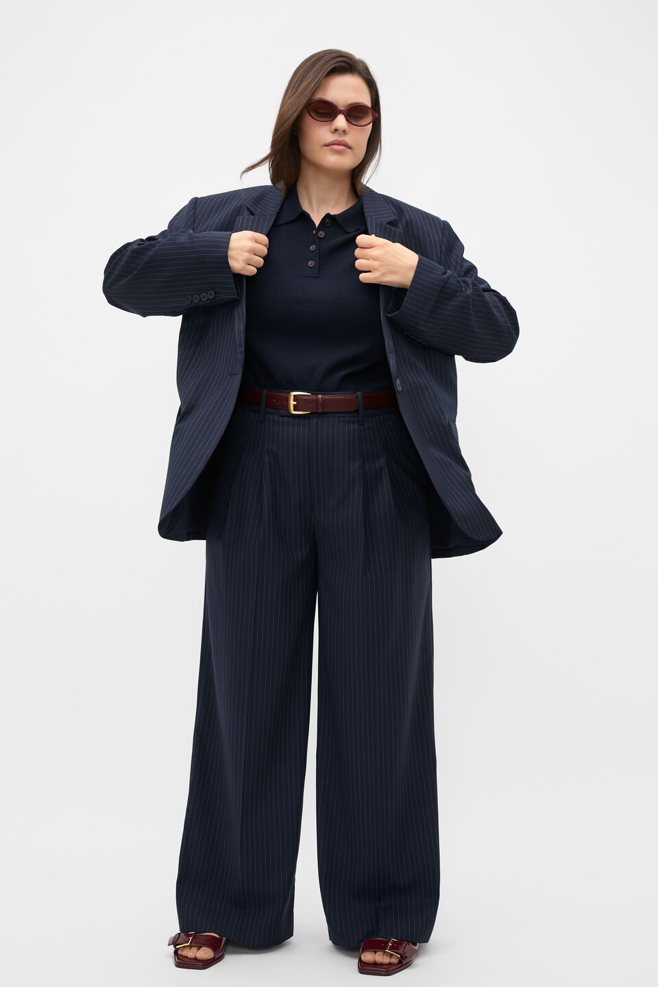 Wool Blend Pinstripe Trouser  Twilight Blue Stripe