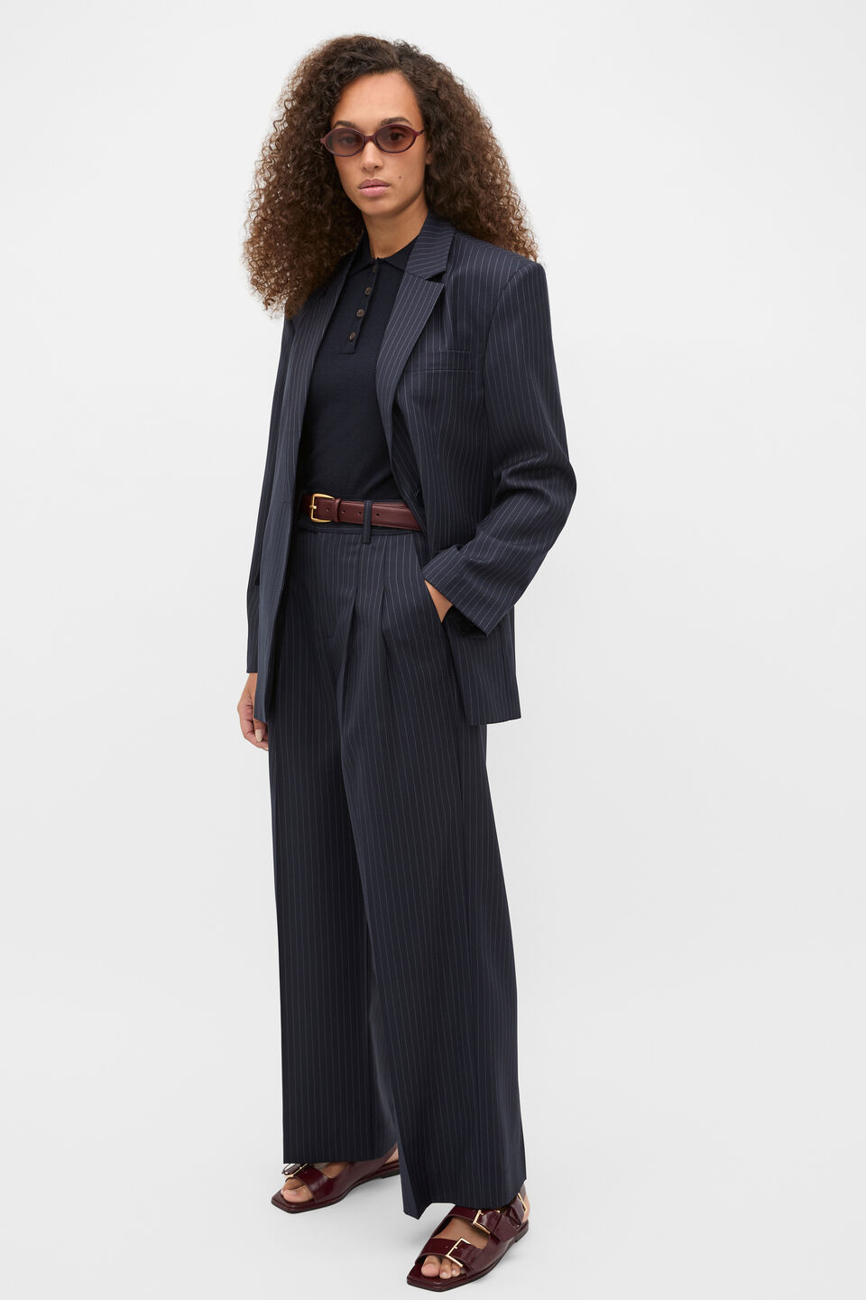 Wool Blend Pinstripe Trouser  Twilight Blue Stripe