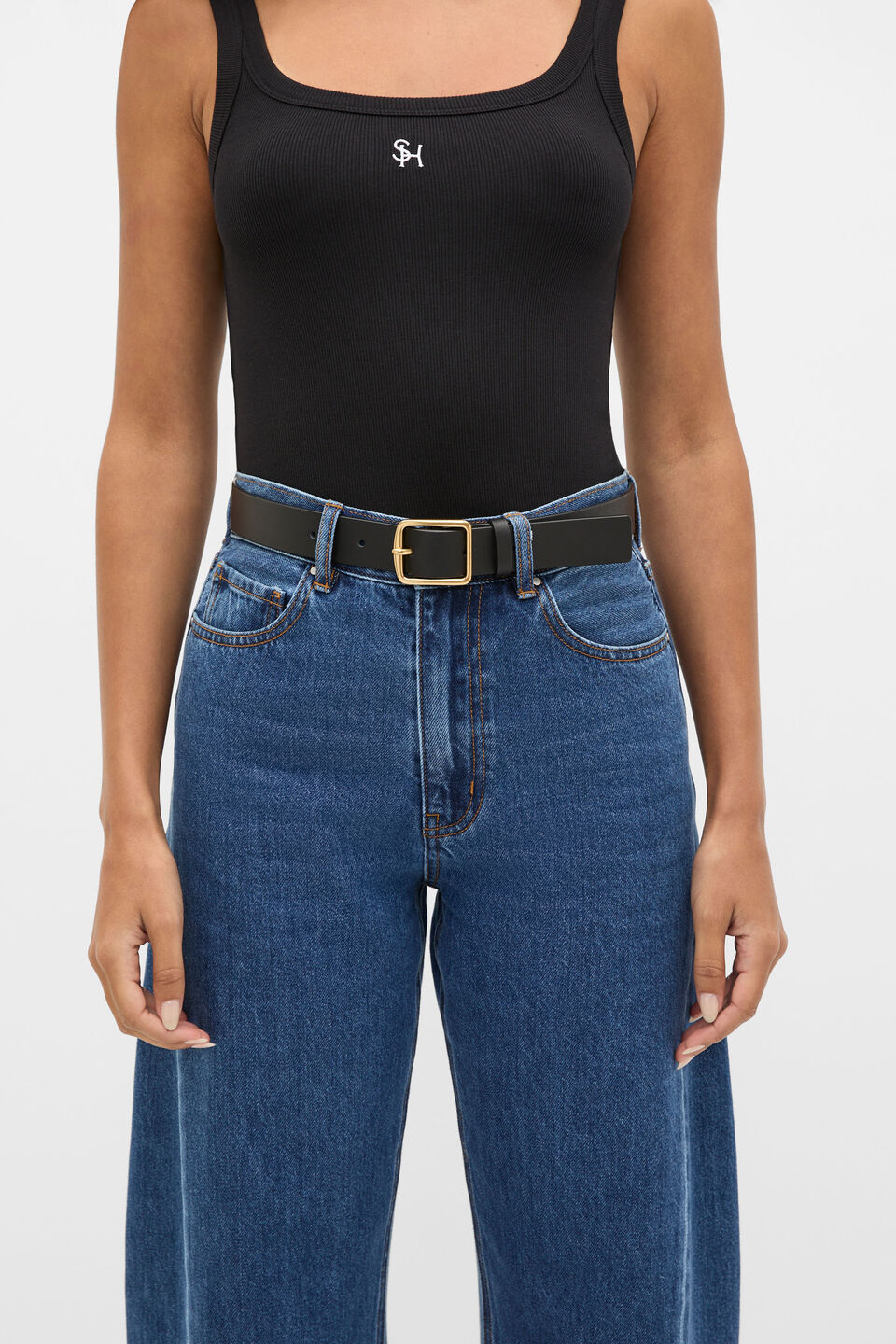 Abby Classic Leather Belt  Black Gold