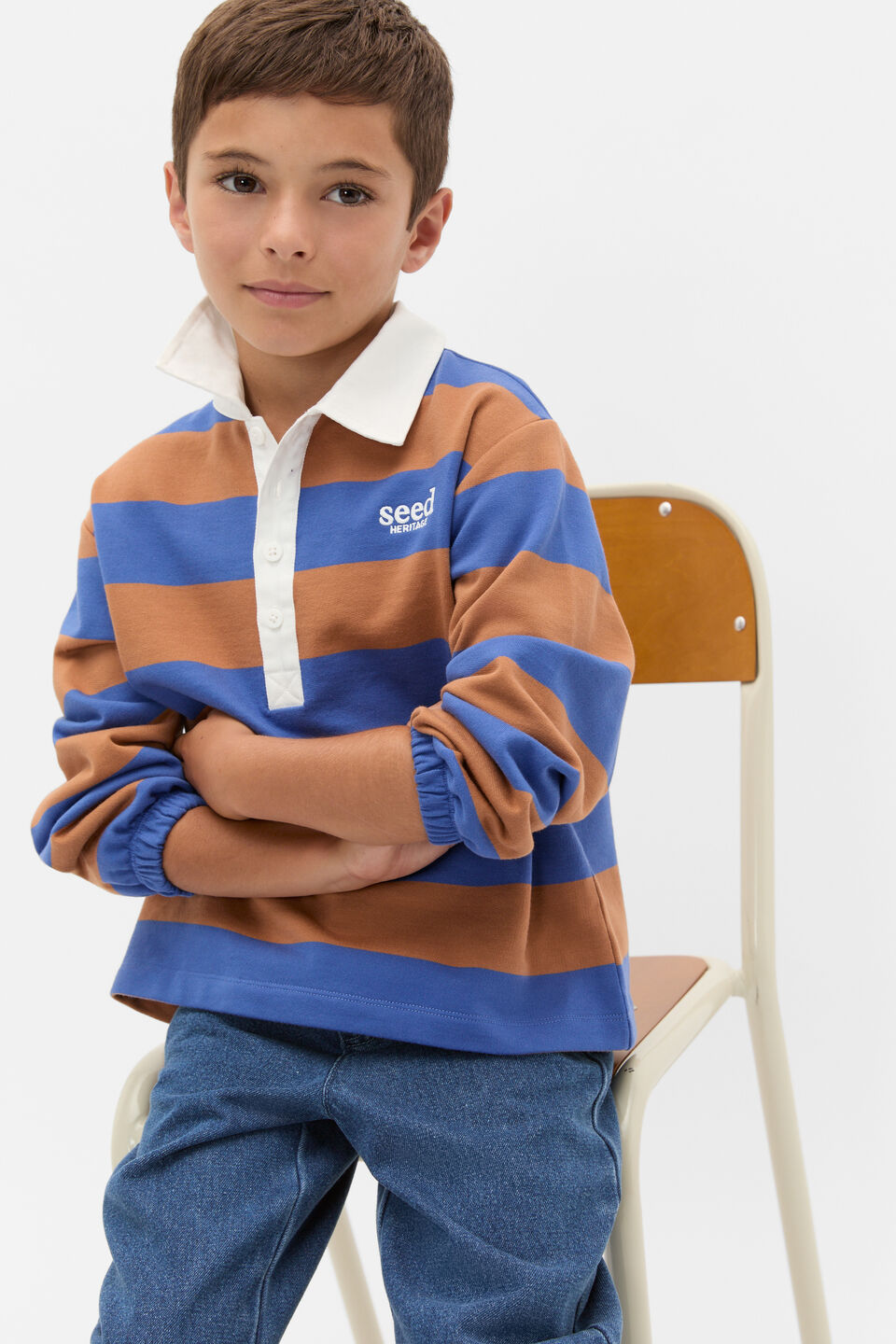 Stripe Collar Logo Sweat  Spice