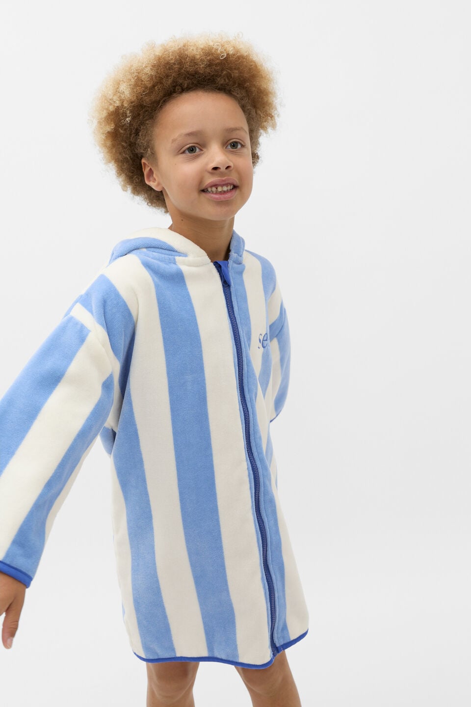 Swim Zip Poncho  Cloud Blue Stripe