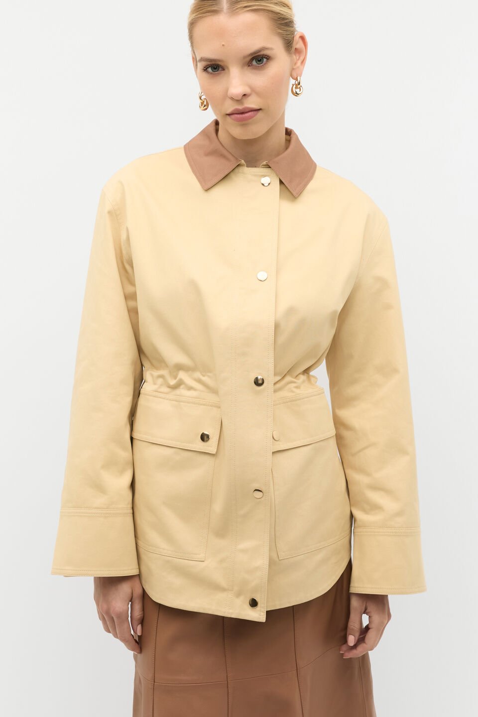 Contrast Collar Barn Jacket  Marzipan