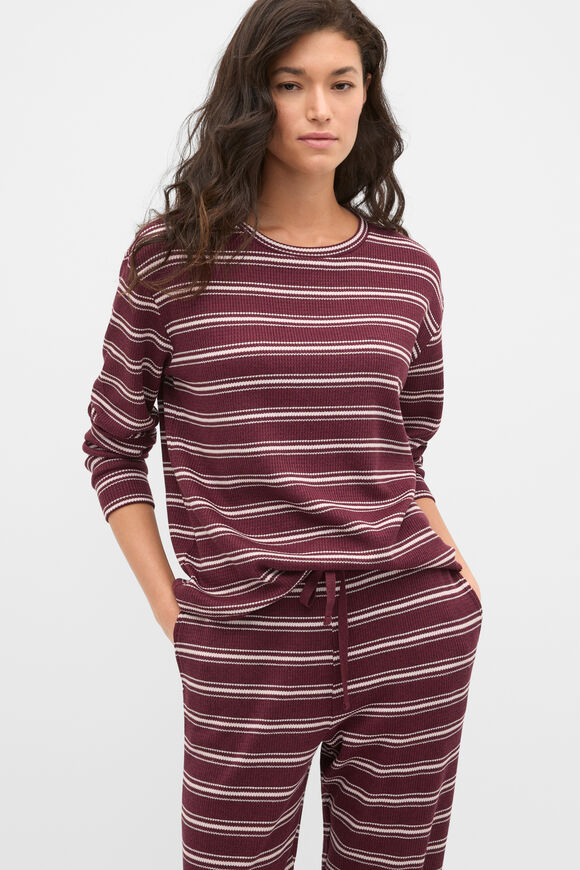 Waffle Top and Pant PJ Set  Plum Red Marle  hi-res