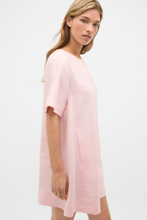 Linen Short Sleeve Mini Dress  Pale Blossom  hi-res