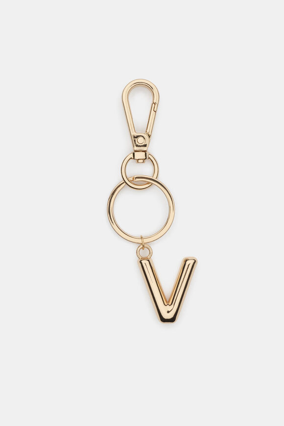 Gold Initial Keyring  V  hi-res