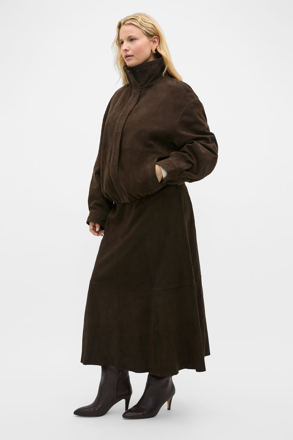 Suede Midi A Line Skirt  Coffee Bean