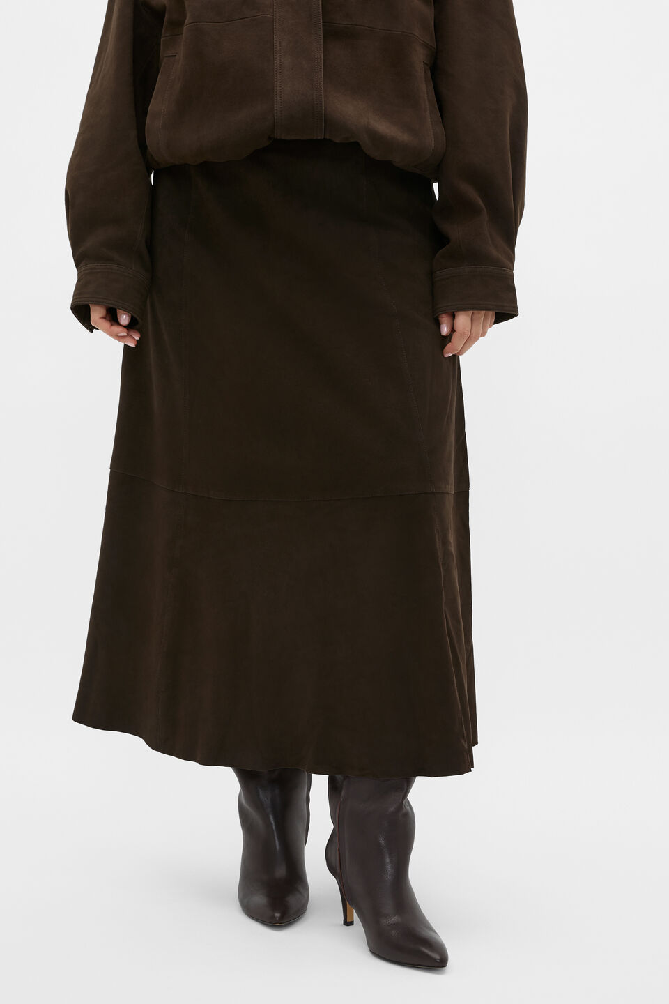 Suede Midi A Line Skirt  Coffee Bean