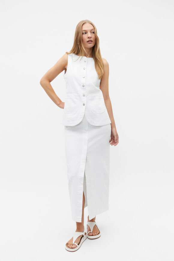 Denim Button Down Vest  White  hi-res