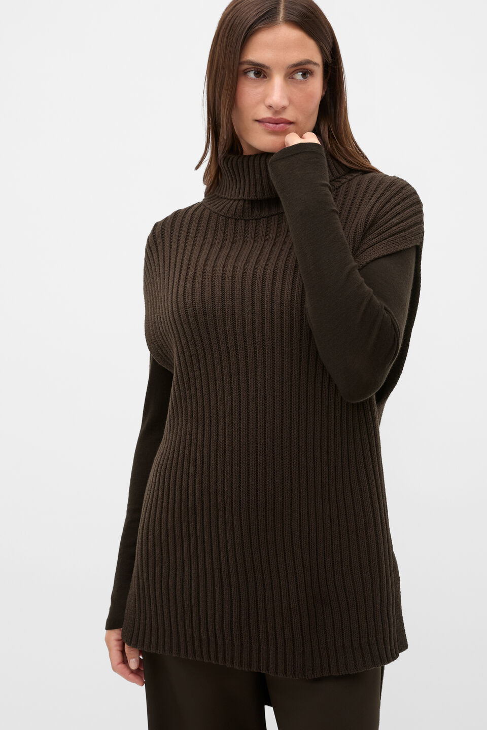Collar Knit Poncho  Coffee Bean