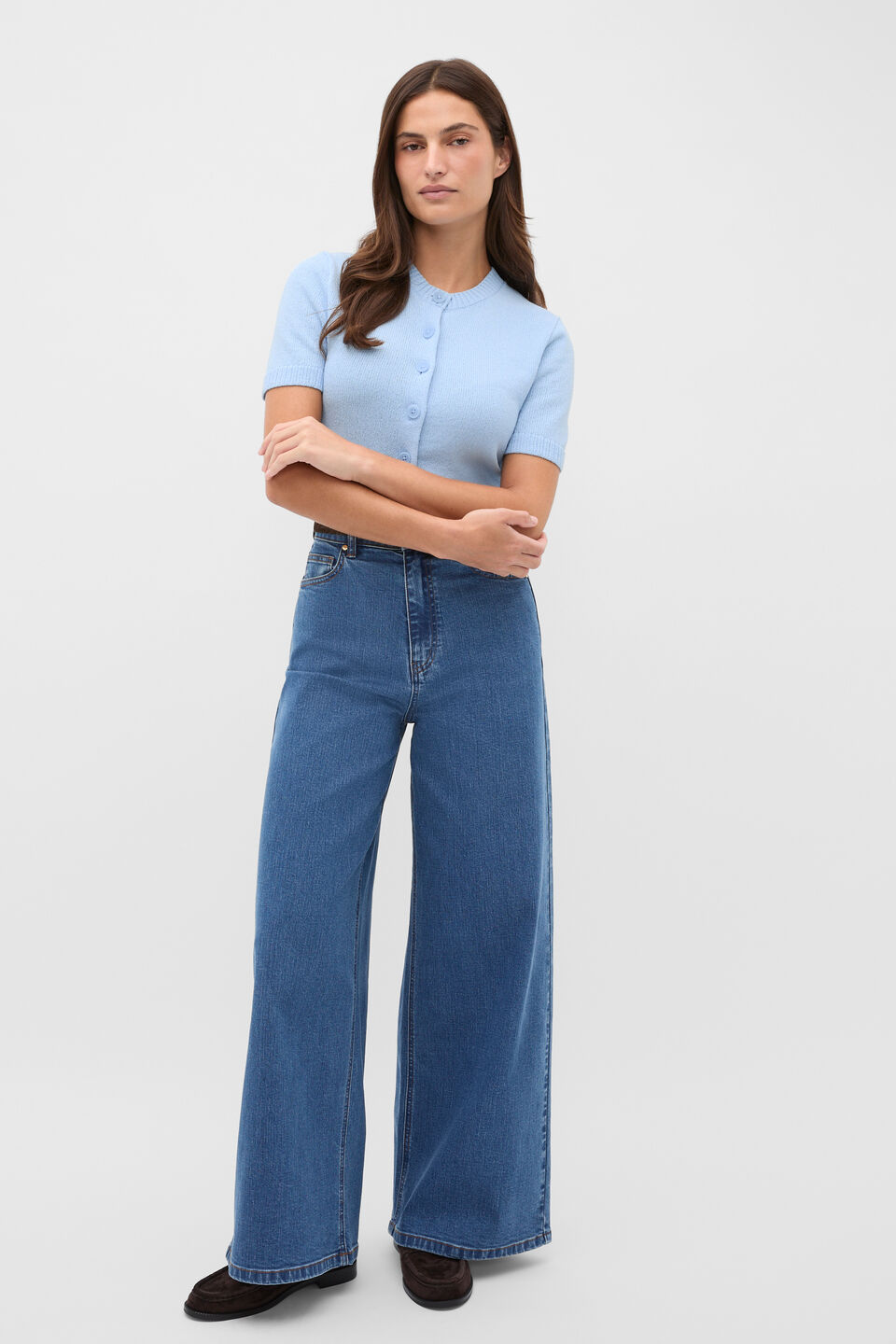 Textured Cotton Blend Cardigan  Soft Blue