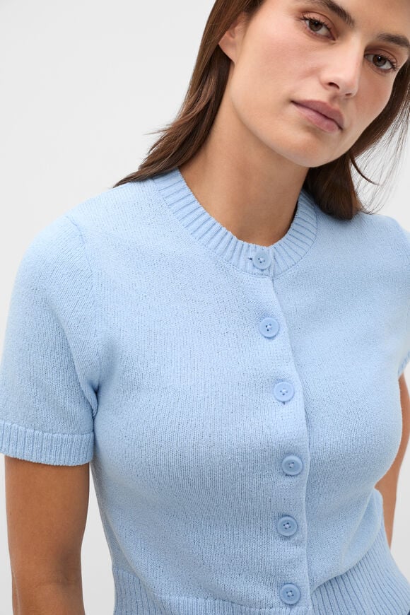 Textured Cotton Blend Cardigan  Soft Blue  hi-res