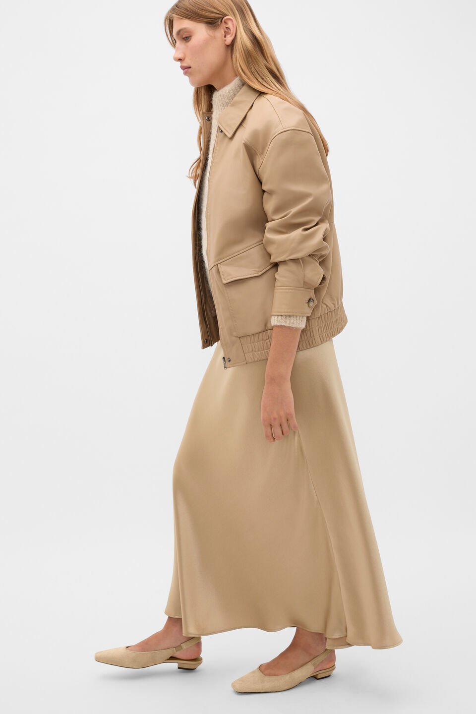 Satin Midi Skirt  Sandstone