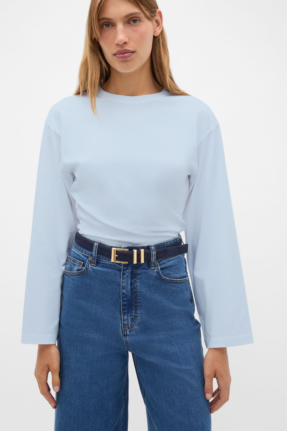 Elle Square Buckle Belt  Twilight Blue Suede