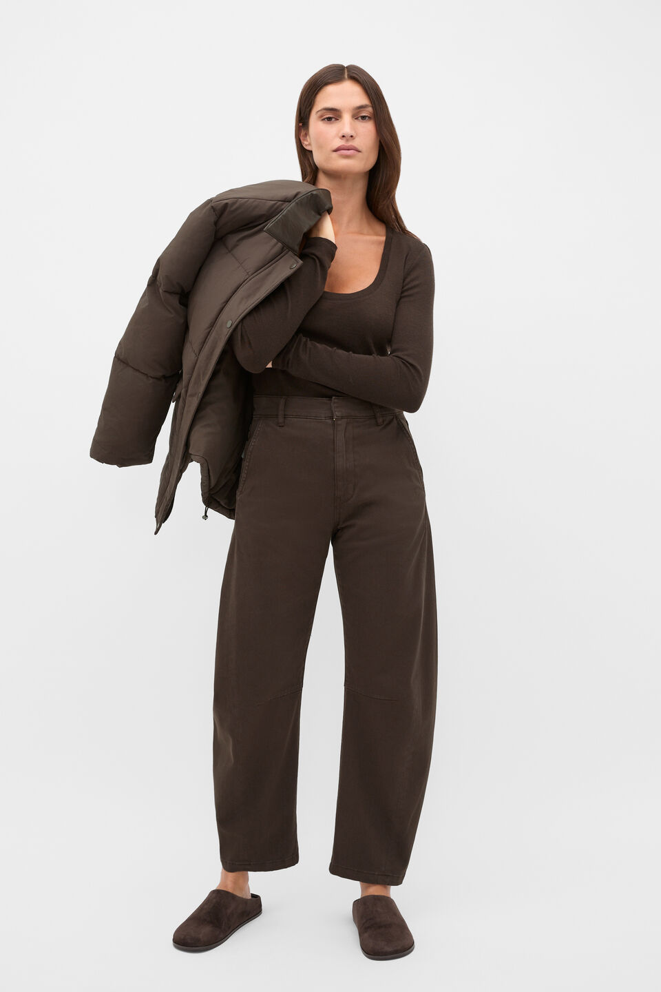 Australian Merino Scoop Neck Top  Coffee Bean