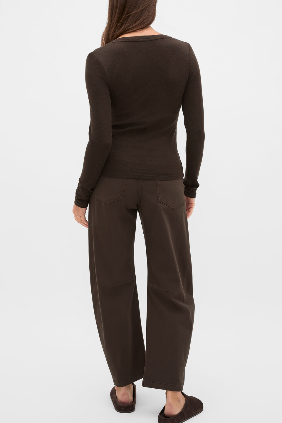 Australian Merino Scoop Neck Top  Coffee Bean