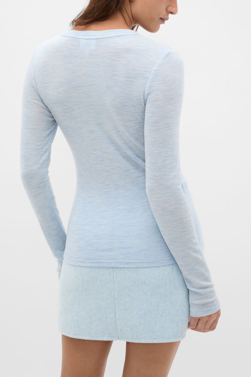 Australian Merino Scoop Neck Top  Soft Blue Marle