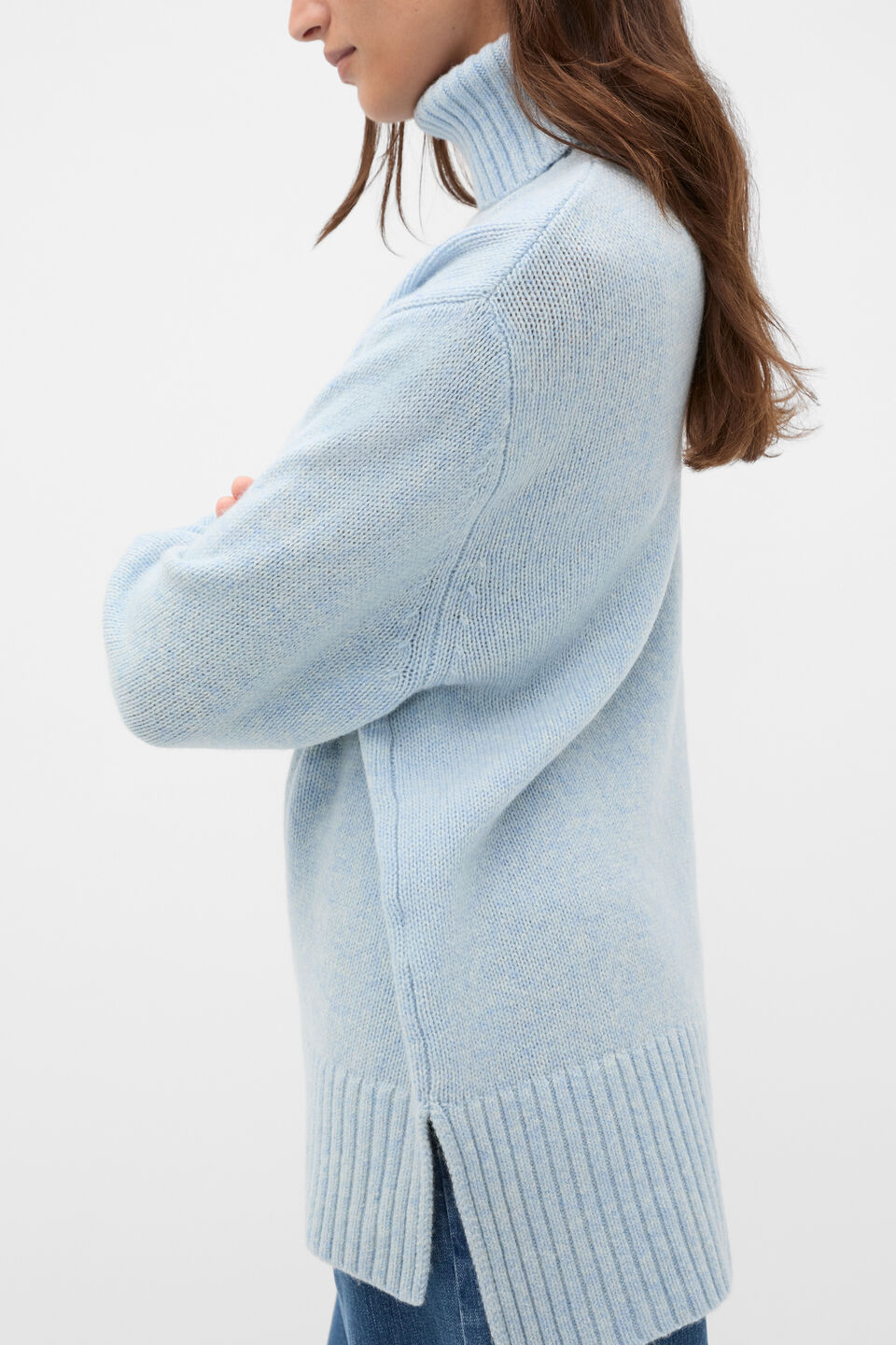 Australian Merino Oversized Roll Neck  Soft Blue Marle