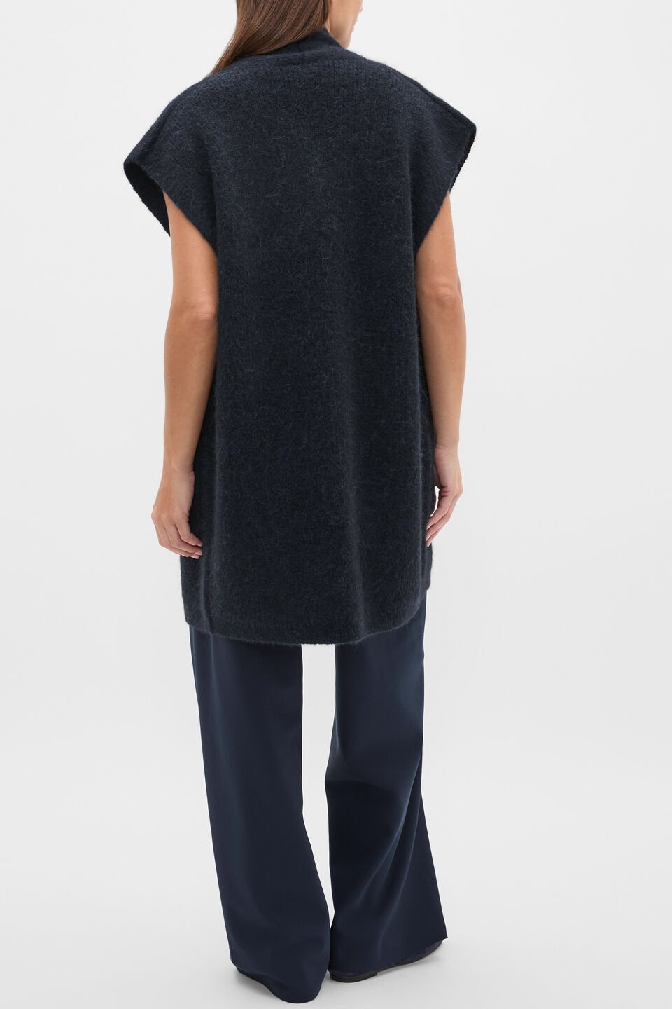 Rib Knit Mid Length Poncho  Twilight Blue