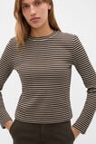 Textured Waffle Crew Neck Top  Coffee Bean Stripe  hi-res