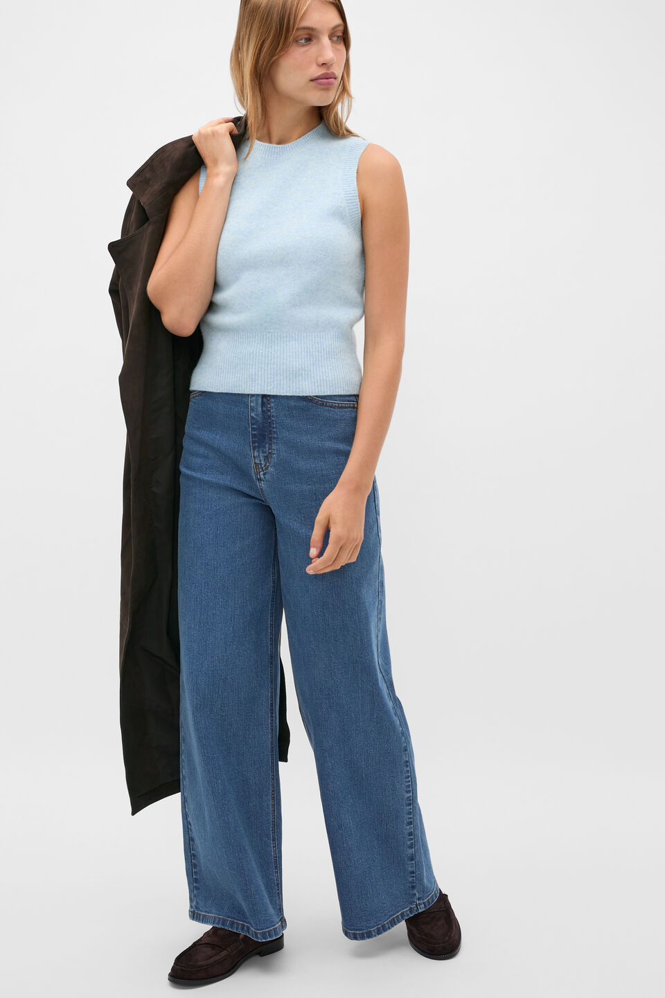 Brushed Wool Vest  Soft Blue Marle