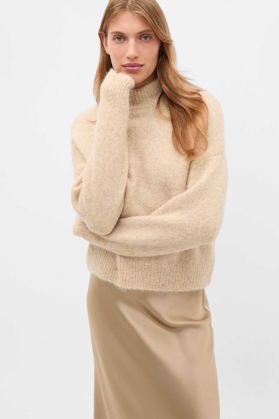 Lofty Mock Neck Knit  Sandstone Marle