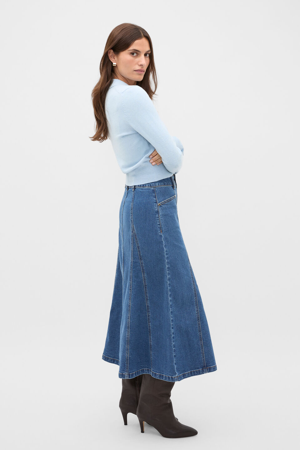 Cotton Blend Polo Knit  Soft Blue Marle