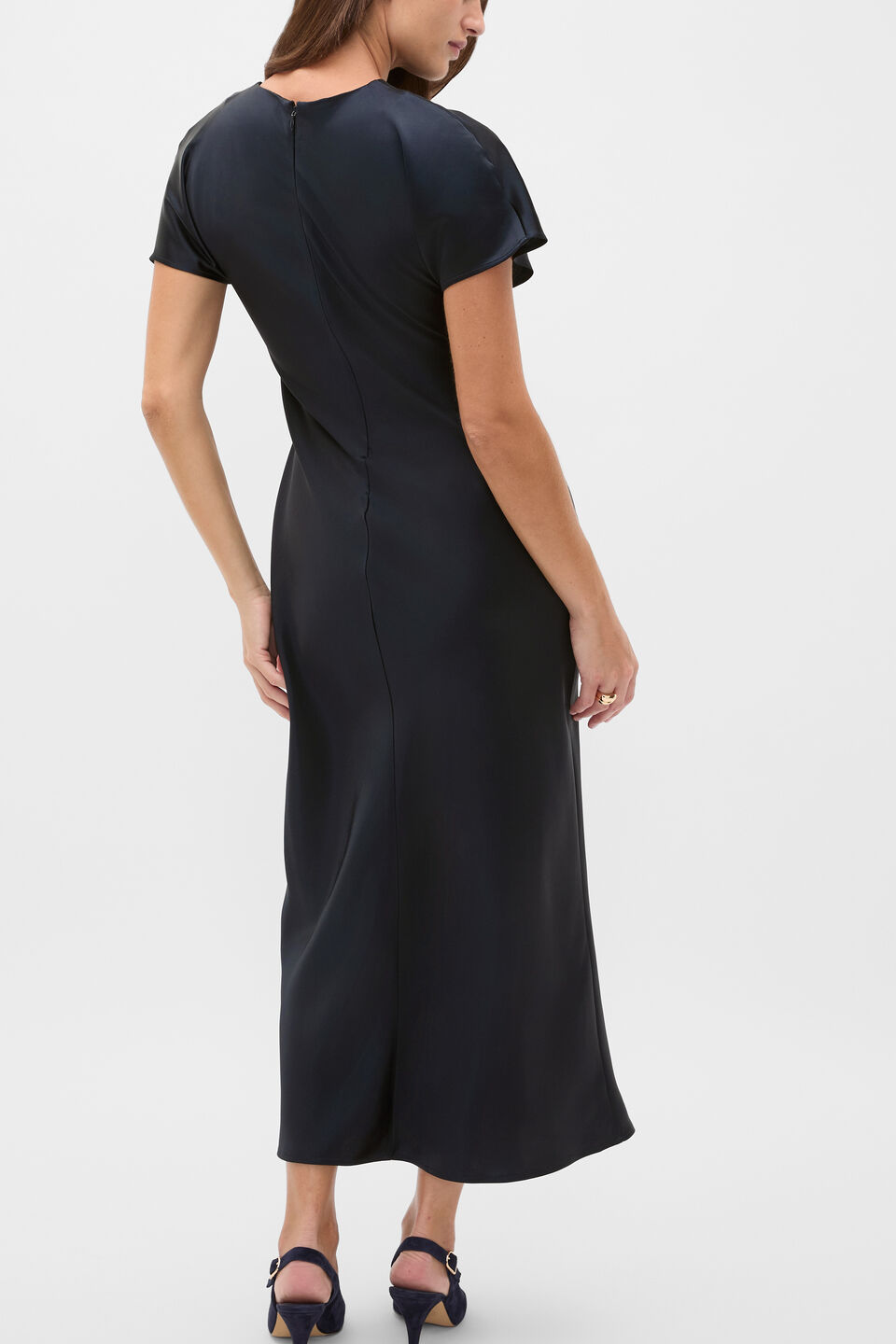 Satin Draped Column Dress  Twilight Blue