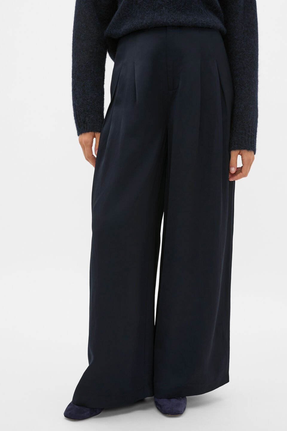 Pleat Front Palazzo Pant  Twilight Blue