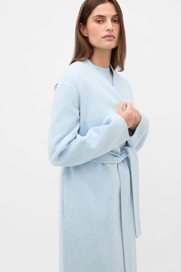 Wool Blend Minimalist Coat  Soft Blue Marle  hi-res