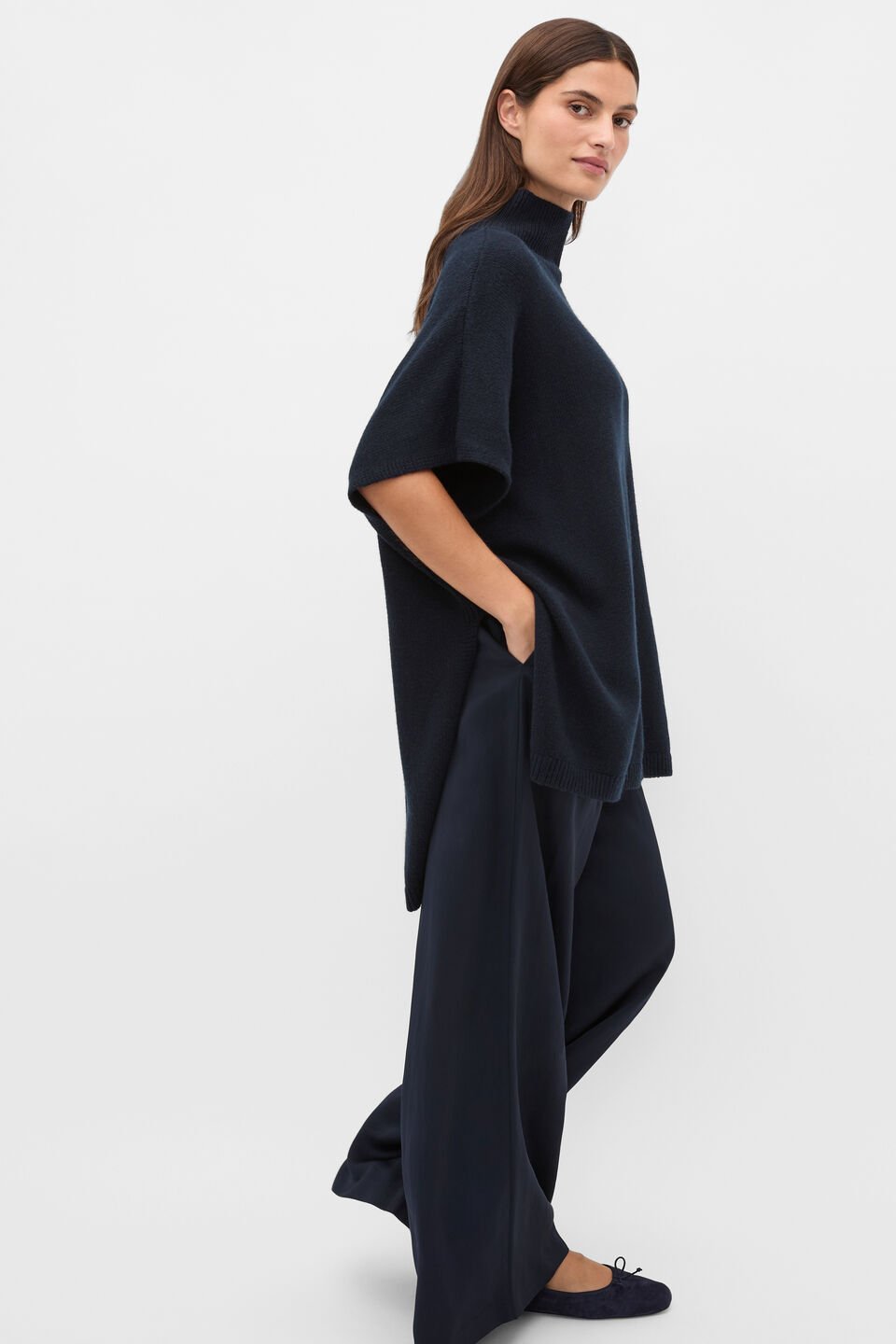 Rib Detail Poncho  Twilight Blue